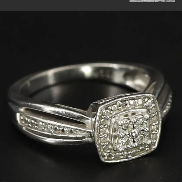 Quad Diamond Accent Square Frame Promise Ring/Sterling Silver (925) & Diamonds - Picture 3 of 8